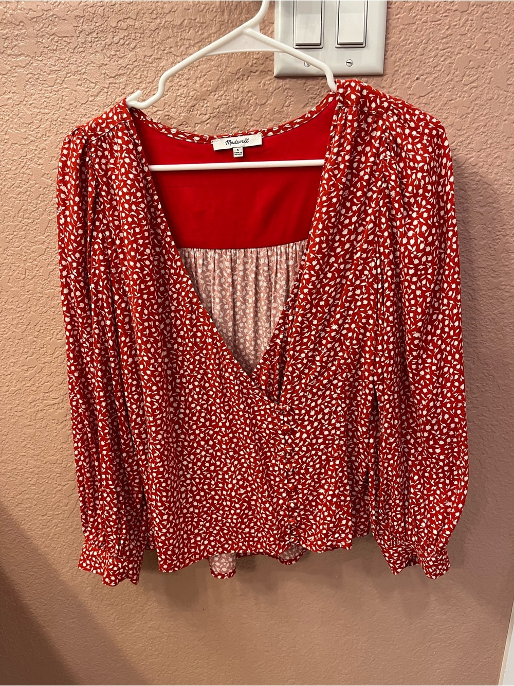 Madewell side button S Long-Sleeve Wrap Top